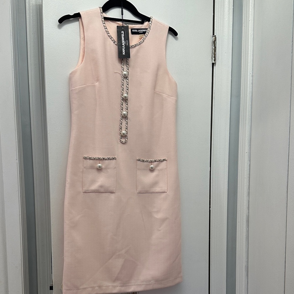 Karl Lagerfeld Light Pink Mini Dress with Chain Detail